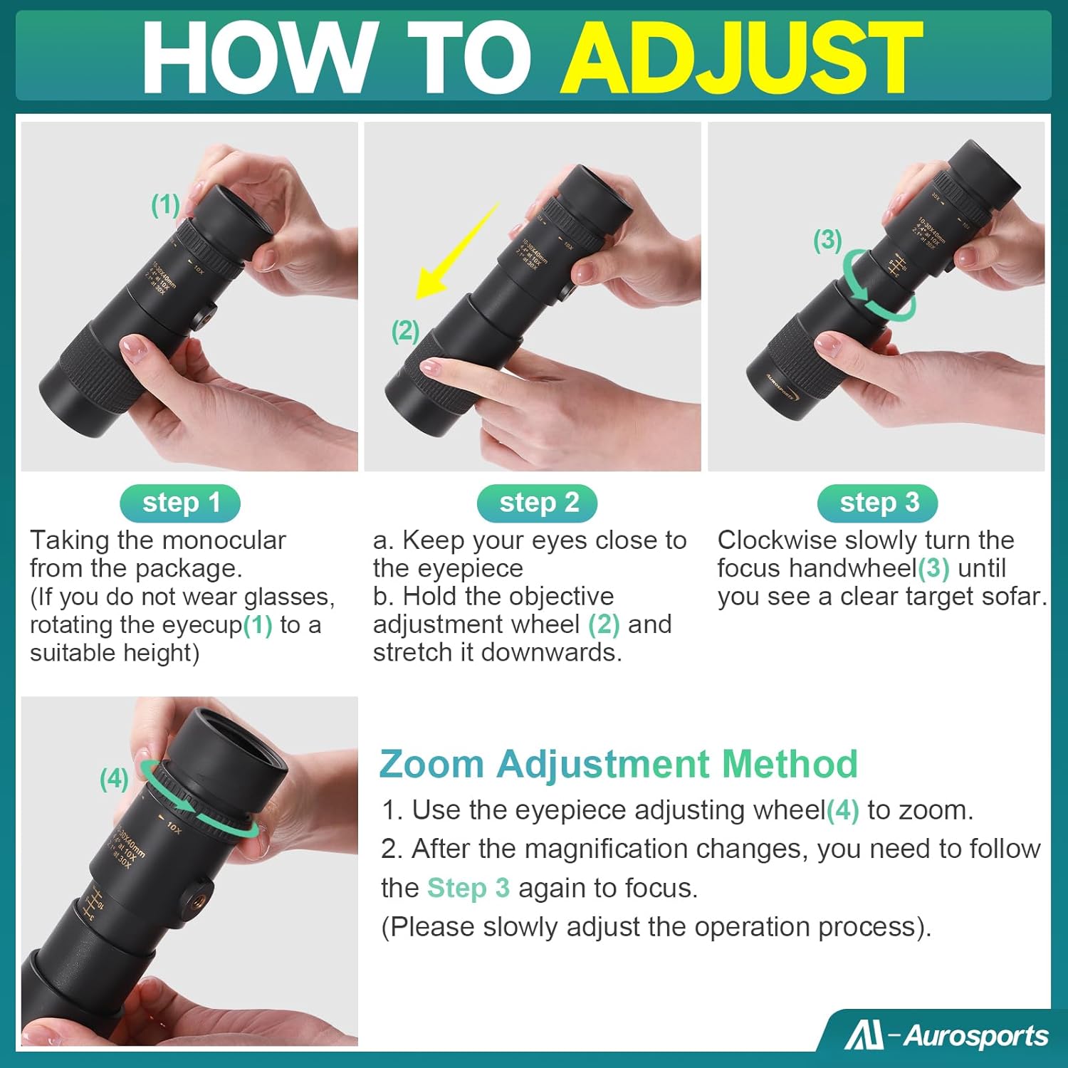 Aurosports 10-30x40 Zoom Monocular for Adults, Monocular Telescope High Power with Bak4 Prism, Compact Monoculars for Bird Watching Traveling Hunting Camping - Gift for Men - Image 6