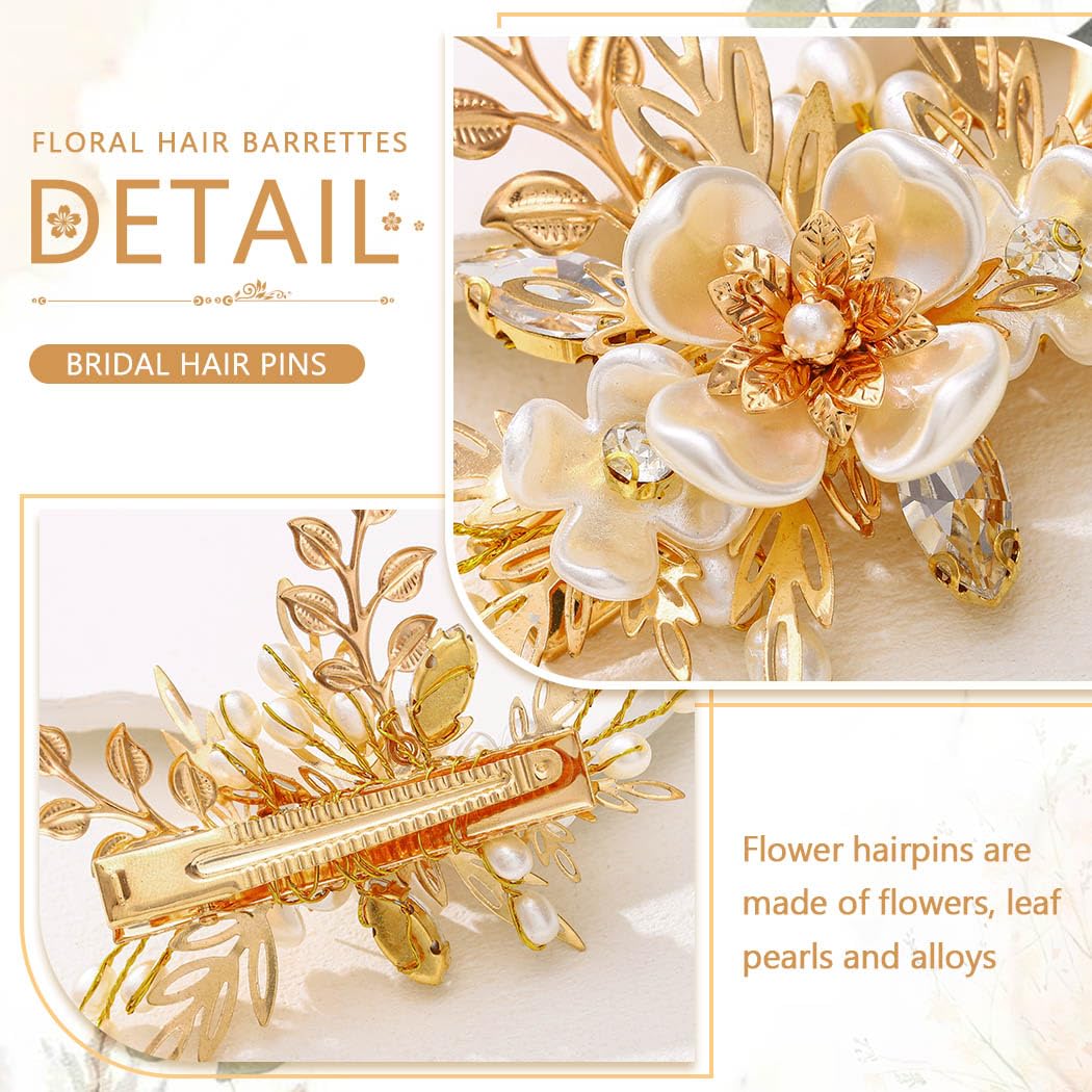 Amazon.com : BARTOSI Gold Bride Wedding Hair Clips Flower  display picture 3
