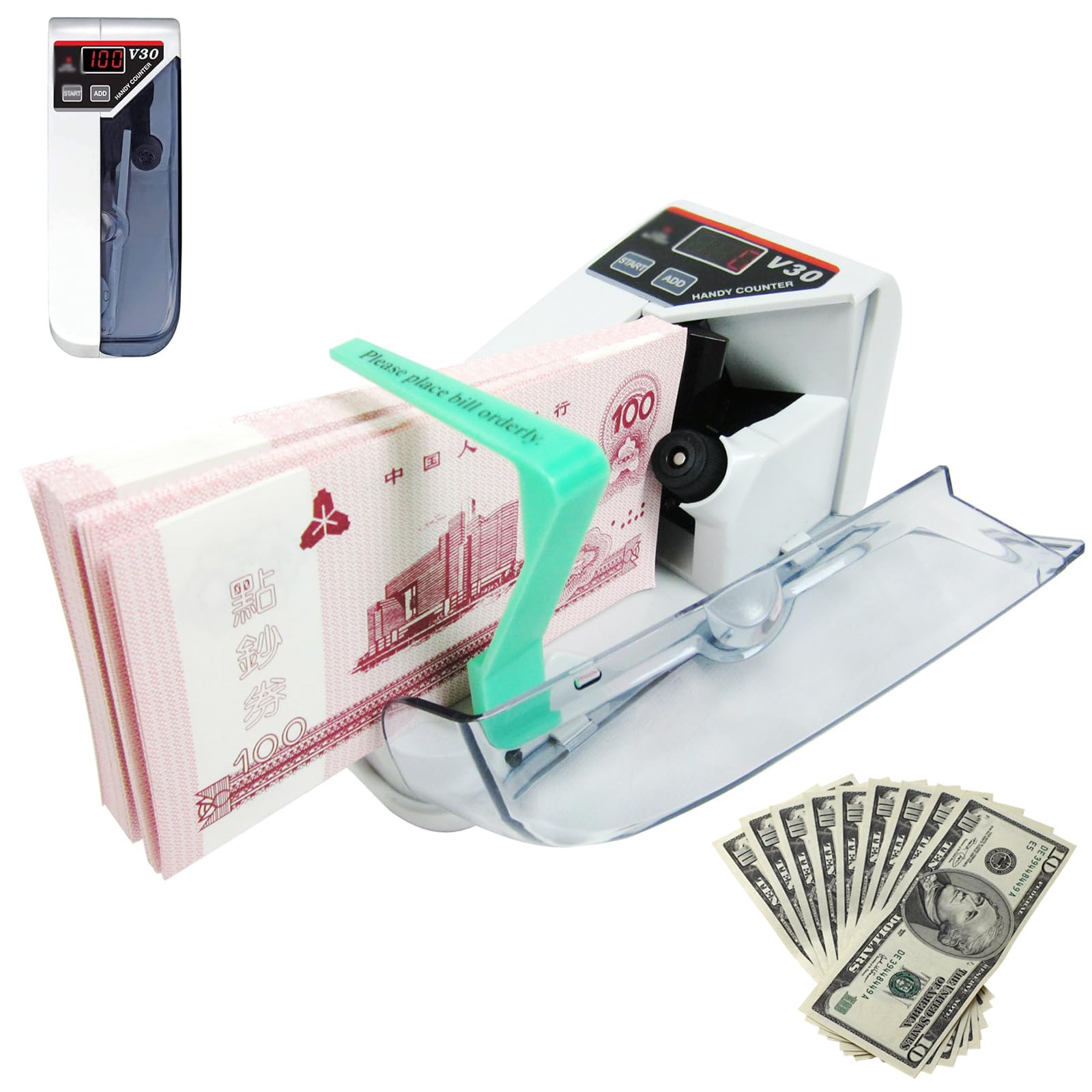 Mini Liczarka Banknotów, Przenośna Liczarka Pieniędzy z Wyświetlaczem LED, 600 Banknotów/min, Funkcja Sumowania, Licznik Gotówki do Biura Firmy Wszystkie Waluty
