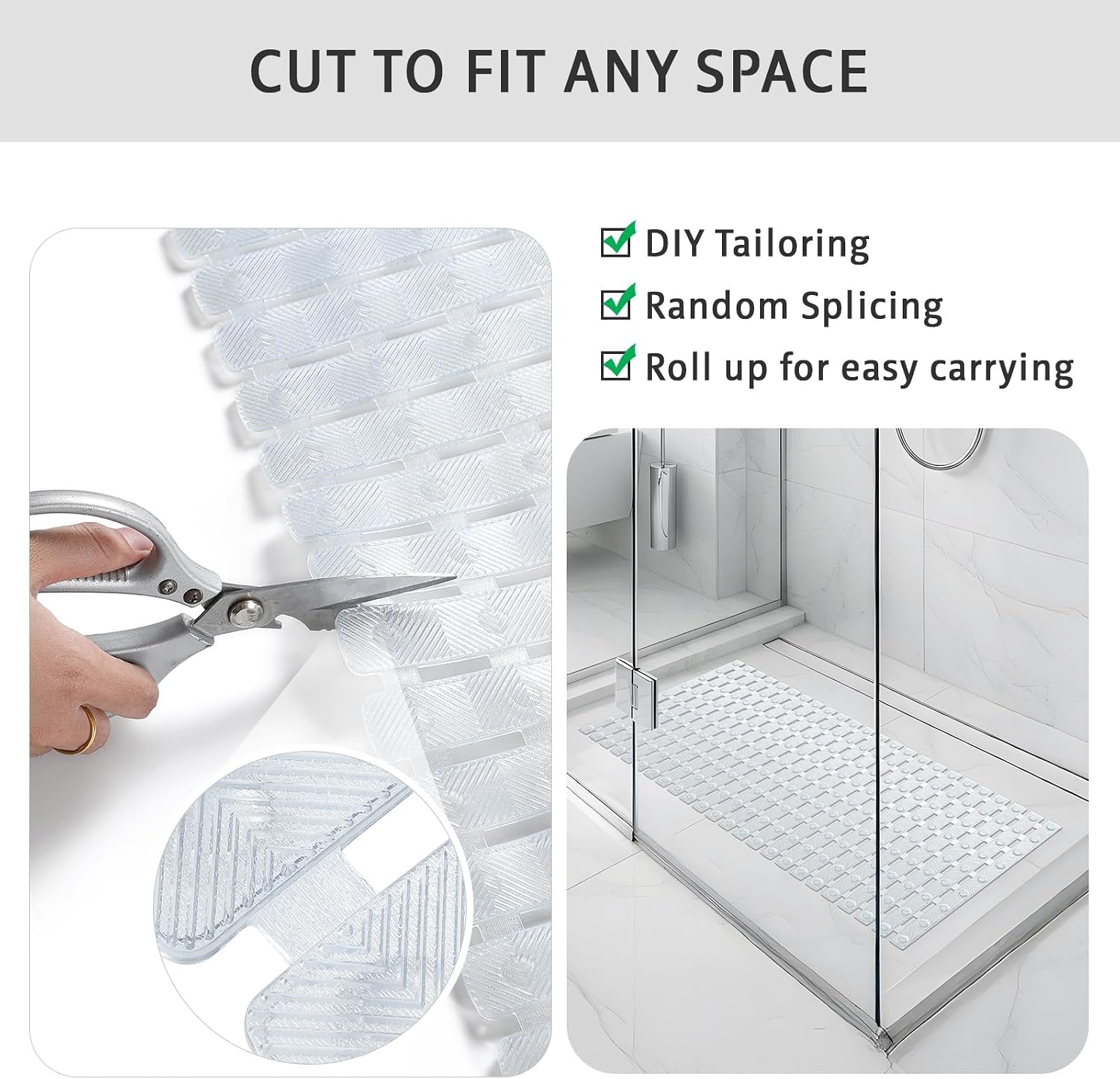XIYUNTE Shower Mat Non Slip Bath Mat for Tub - 40 X 16 Inch PVC Bathtub Mat Non Slip Shower Mats for Inside Shower, Bath Tub Mat with Powerful Suction Cup, Easy to Cut and Dry, Clear