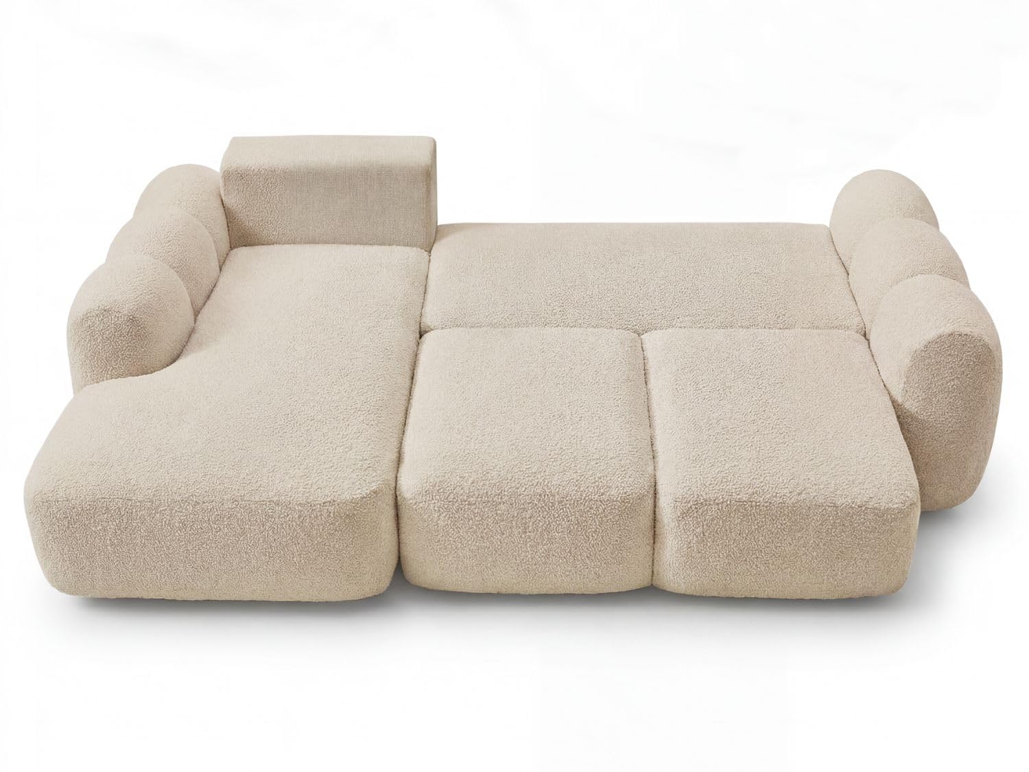 GRAINGOLD Avelin Ecksofa mit Schlaffunktion, 276x165 cm, L-Form Sofa, Schlafcouch für Wohnzimmer, Bouclé-Stoff, 4-Sitzer Eckcouch, Modernes Design (Beige, Links)