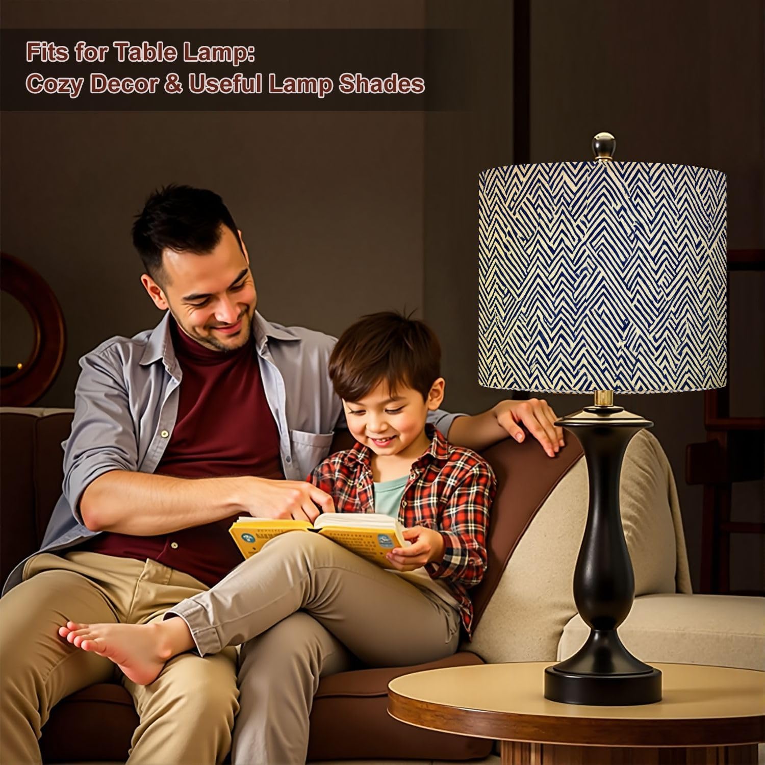 Lampshades Lamp Shades Boho 1 Pack Blue Navy Modern Stripe Herringbone Diagonal Lines Stripes Light Shade for Table Lamps Floor Lamps Drum Lamp Shades Lampshade Replacement