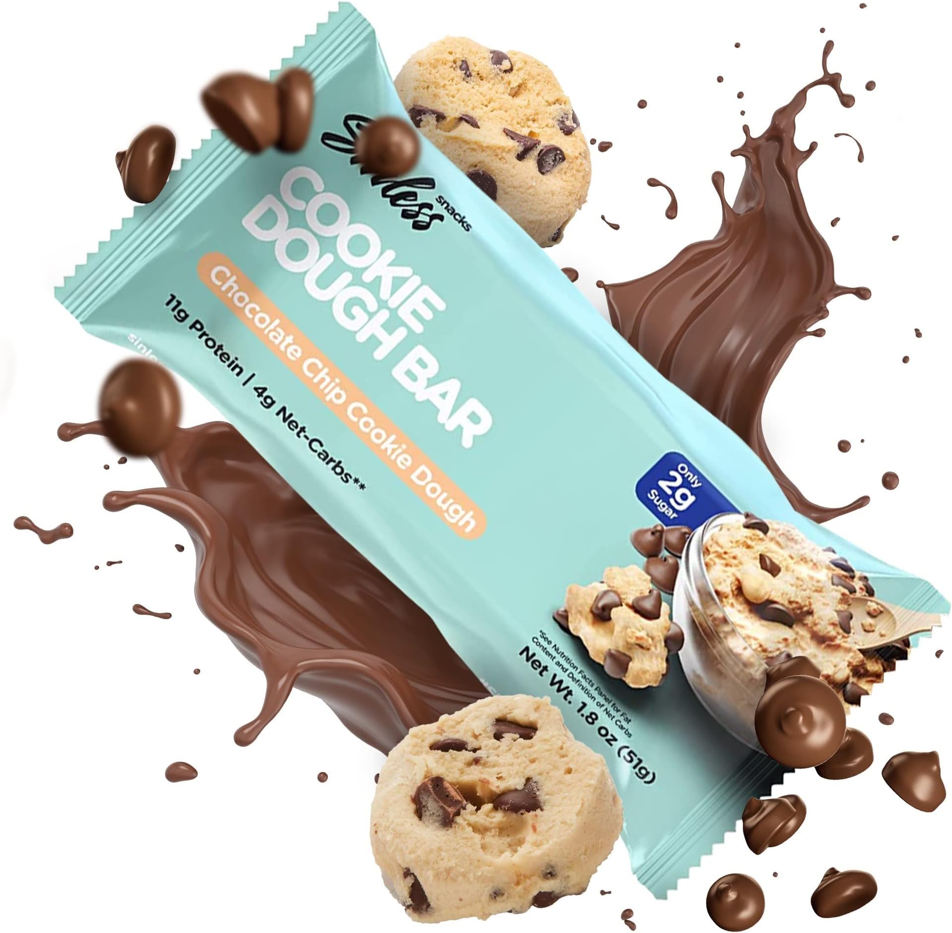 Sinless Snacks Chocolate Chip Cookie Dough Keto Bar - Keto Snacks Low Sugar Protein Bar for Kids & Adults - Keto Bars Low Carb Bars No Sugar Added - Grab & Go Keto Breakfast Bar & Meal Replacement