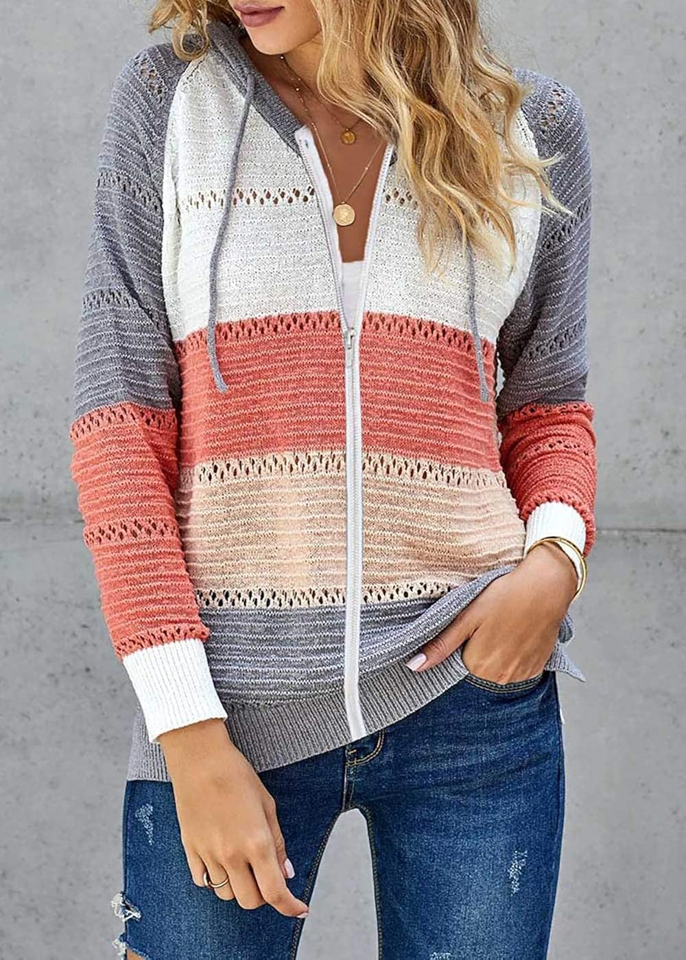 BTFBM Women Zip Up Striped Hoodies Jackets Color Block Print Long Sleeve Drawstring Stretchy Casual Pullover Sweatshirts at  Women’s Clothing store