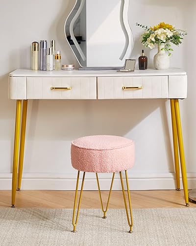 Miniatura 5 de IBUYKE Taburete de terciopelo con respaldo redondo para reposapiés, otomano, mesa auxiliar para tocador de maquillaje, silla de tocador de