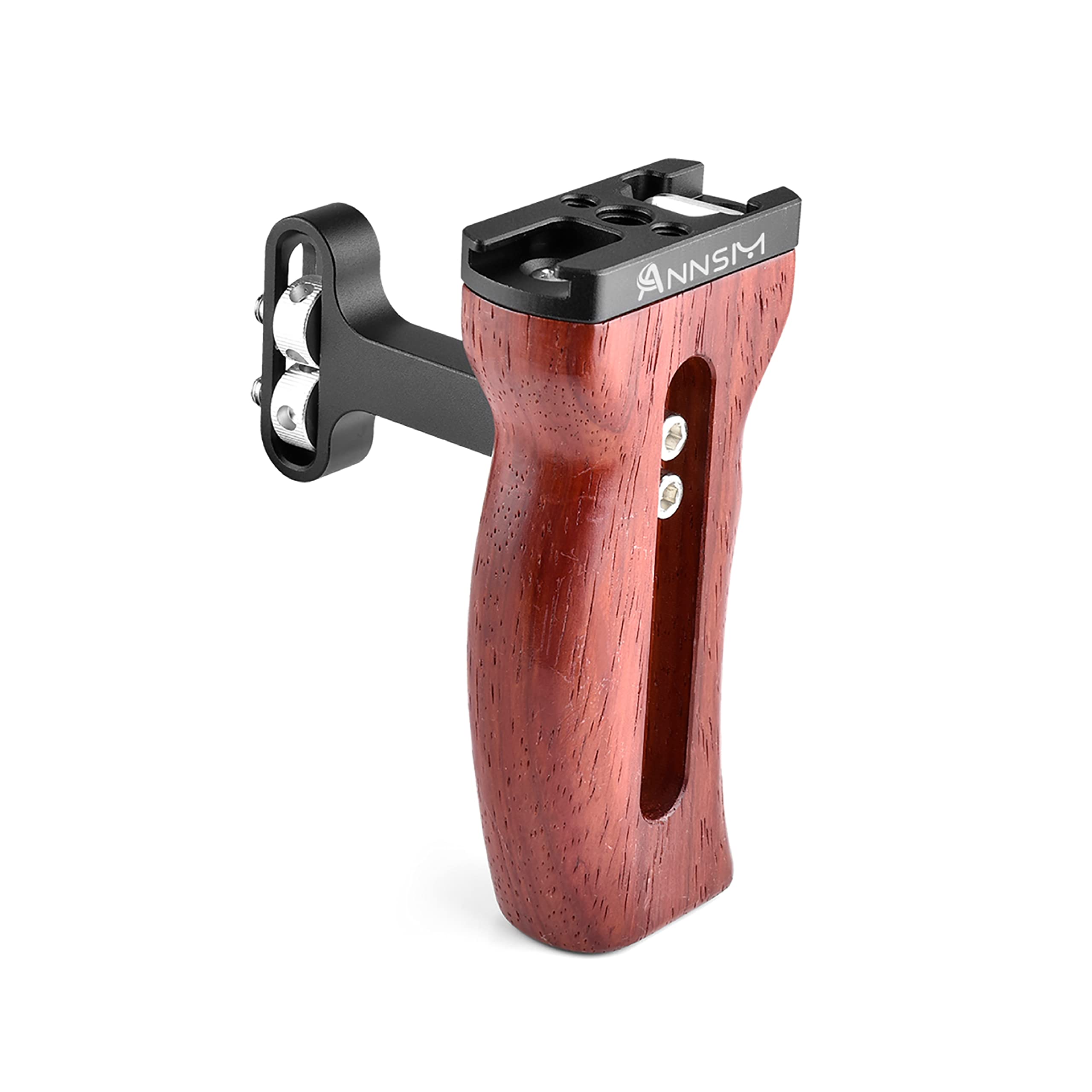 Side Wooden Handle Grip for DSLR Camera Cage, Cold Shoe Mount, Built-in Wrench, Threaded Holes, Left Right Compatible iPhone/Smartphone/Video Rig Videography/Camera Cage