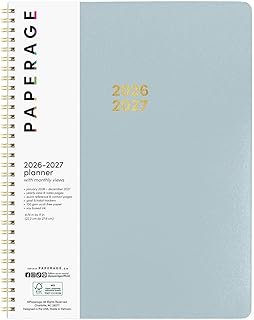 PAPERAGE 2 Year Monthly & Yearly Planner, 24 Months (January 2026 - December 2027), 8.5 in x 11 in, Spiral Bound 2026-2027 Planner with Monthly & Yearly Views, Note Pages & Trackers - Slate