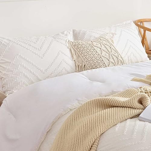 Miniatura 6 de Nanko Juego de 2 fundas de almohadafundas de almohada tamaño Queen, color blanco, jacquard bohemio, suaves y elegantes fundas de almohada de