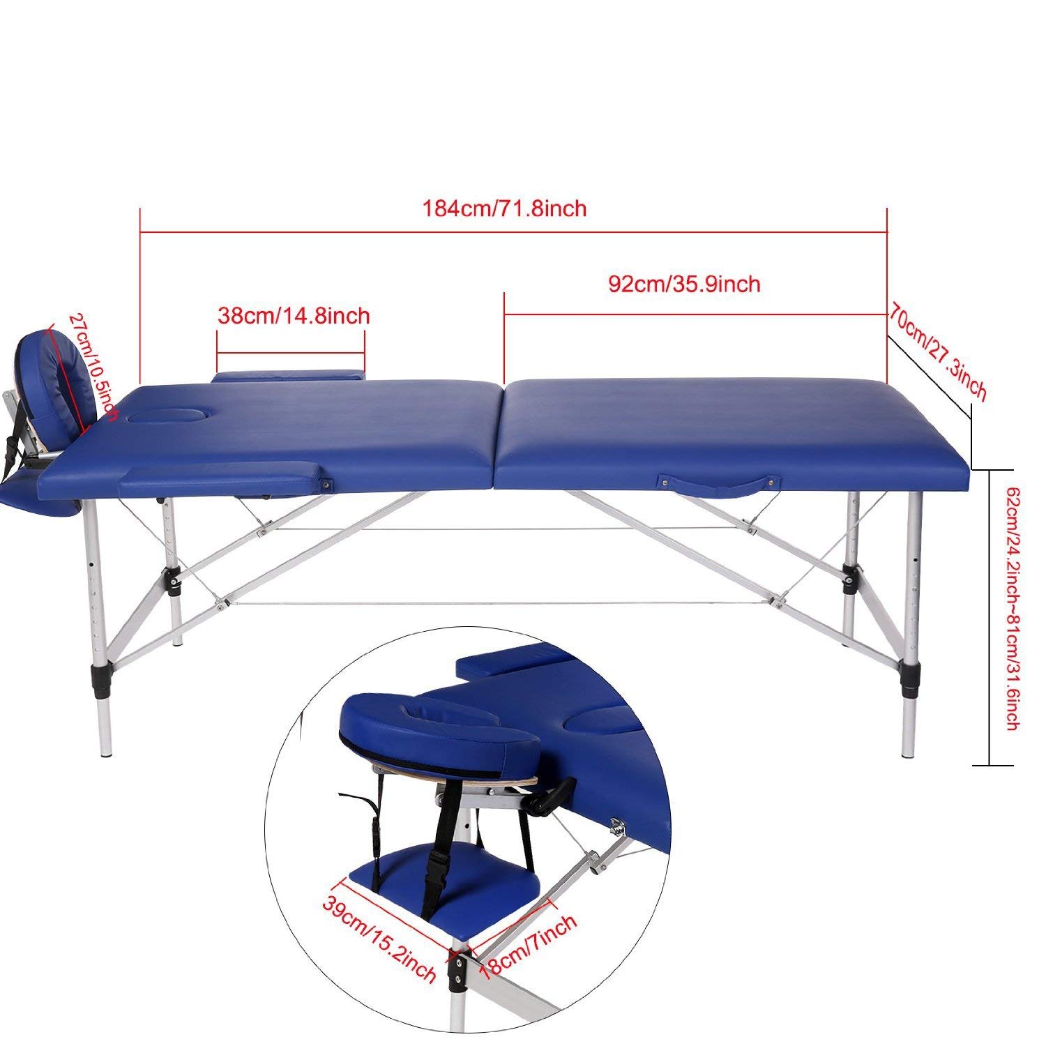 Masaje de 2 Secciones Camilla Cama Portatil Plegable Ligera Camillas Masajes de Profesional Altura Ajustable con Patas de Aluminio con Reposacabezas, Apoyabrazos, Bolsa de transporte