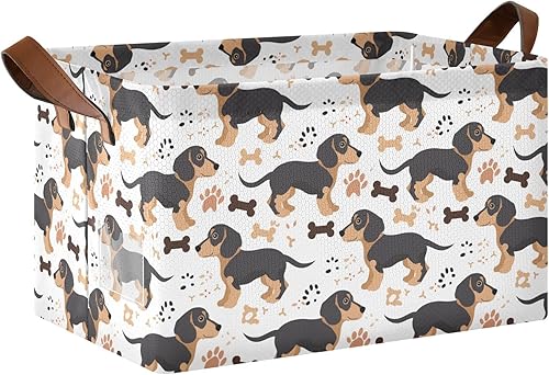 Duchshund Dog Cute Bones Decorative Foldable Baskets Decorative Storage Bins with Handles Closet Cloth Gift for Closet Cloth Gift cajas