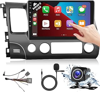 2+32G Android Car Stereo for Honda Civic 2006-2011 Support Wireless Carplay Android Auto with 10.1 Inch Capactive Touchscreen WiFi GPS Navigation Backup Camera Multimedia Player Headunit