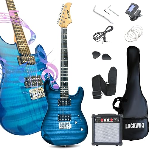 Kit de guitarra eléctrica de tamaño completo de 39 pulgadas, kit de iniciación de guitarra eléctrica, Sunburst con Aceesccories, bolsa, púas,