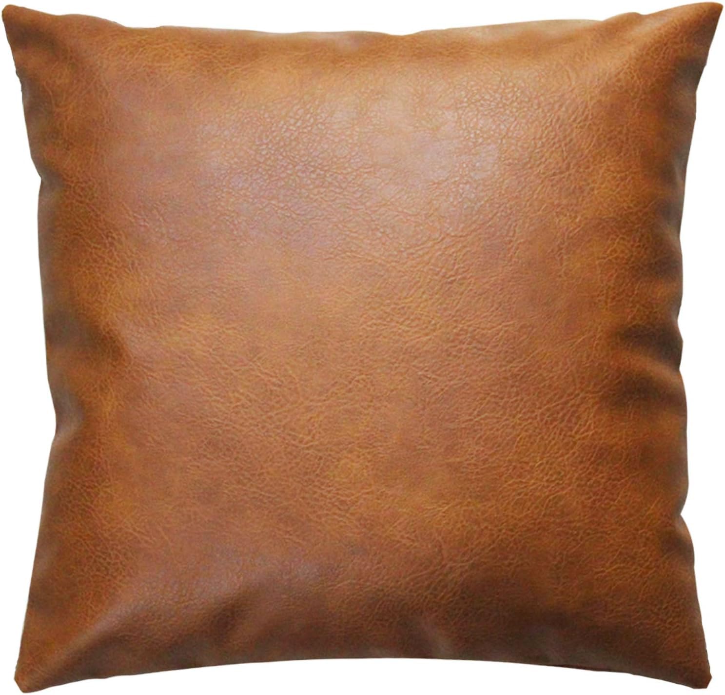 JOJUSIS Modern Leather Throw Pillow Cover for Couch Sofa Bed 18 x 18 Inch Orange Brown