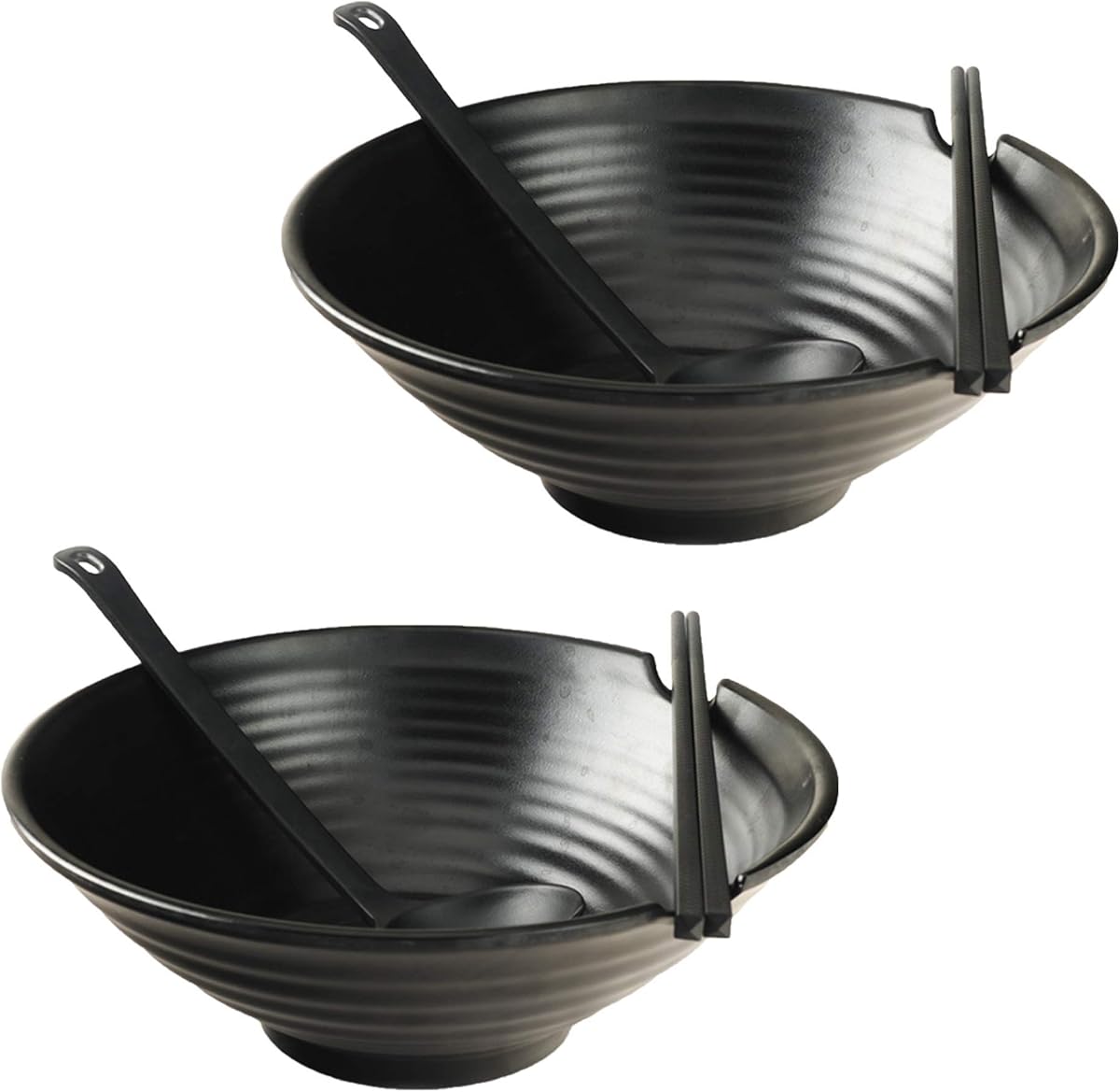 2 Sets of Ramen Bowl Black Melamine Soup Bowls 37 oz Japanese Style Soup Bowls Set with Chopsticks, Ladle Spoons Set and Large Bowl for Noodles, Ramen, Asian dishes 6pcs