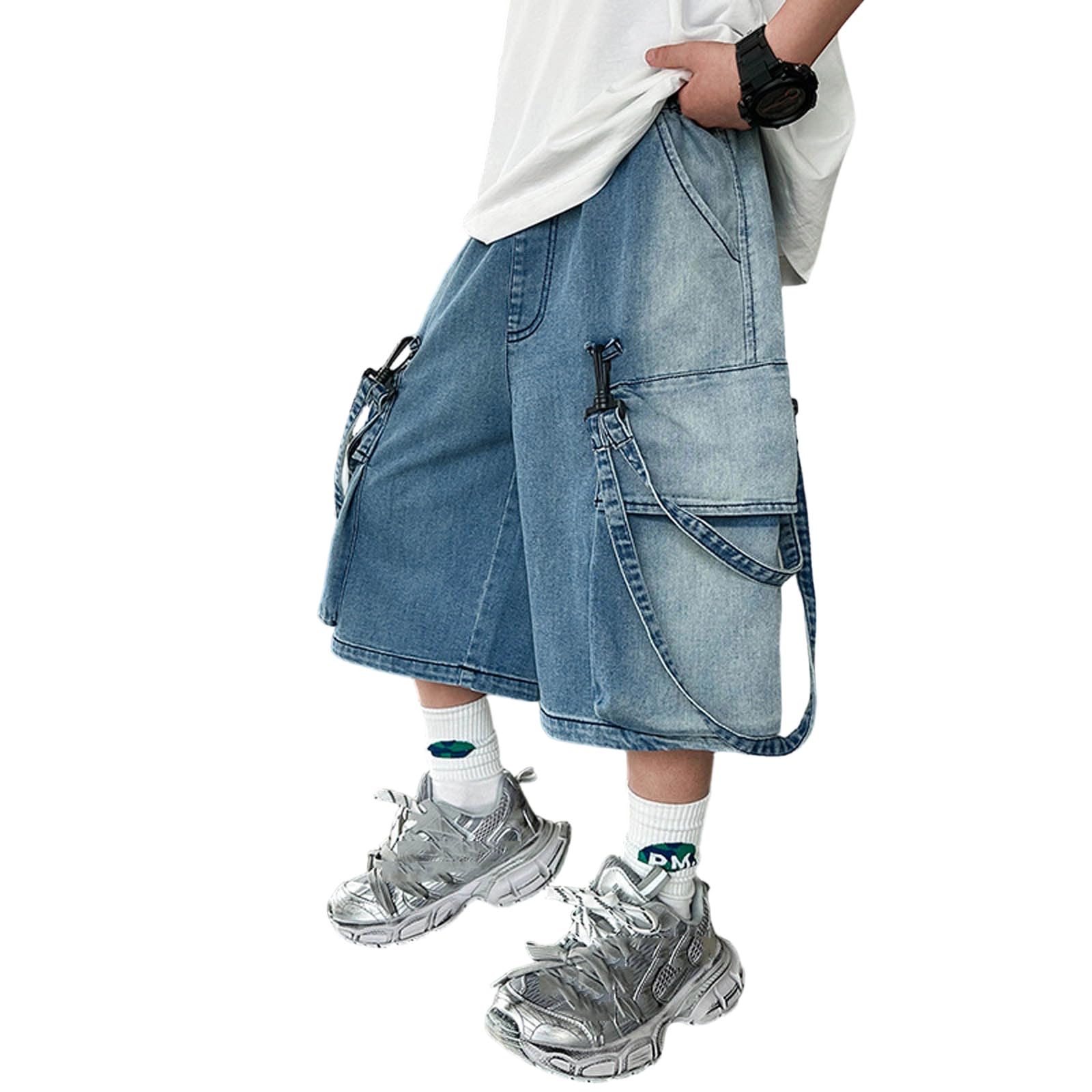 Bambini, Pantaloncini in Denim Effetto Consumato per Ragazzi con Finiture in Fettuccia Sfumata, Abbigliamento Estivo Casual E alla Moda per E Adolescenti, Stile Casual Chic