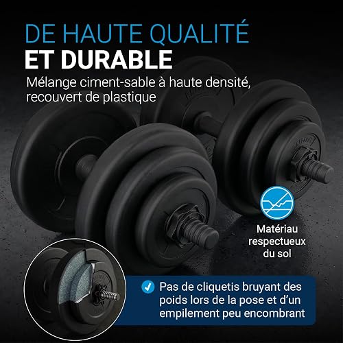 ArtSport Ensemble d'haltères 20 kg – Ensemble d'entraînement de musculation avec 2 haltères courts, 12 disques d'haltères, 4 fermetures en étoile et poignées antidérapantes pour la maison - 6