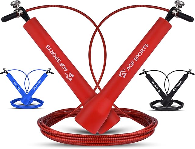 AQF Speed Skipping Rope for Fitness with Non-Slip Plastic Handles & Tangle Free Steel Wire Jump Rope Adjustable 3-meter length for Crossfit Training