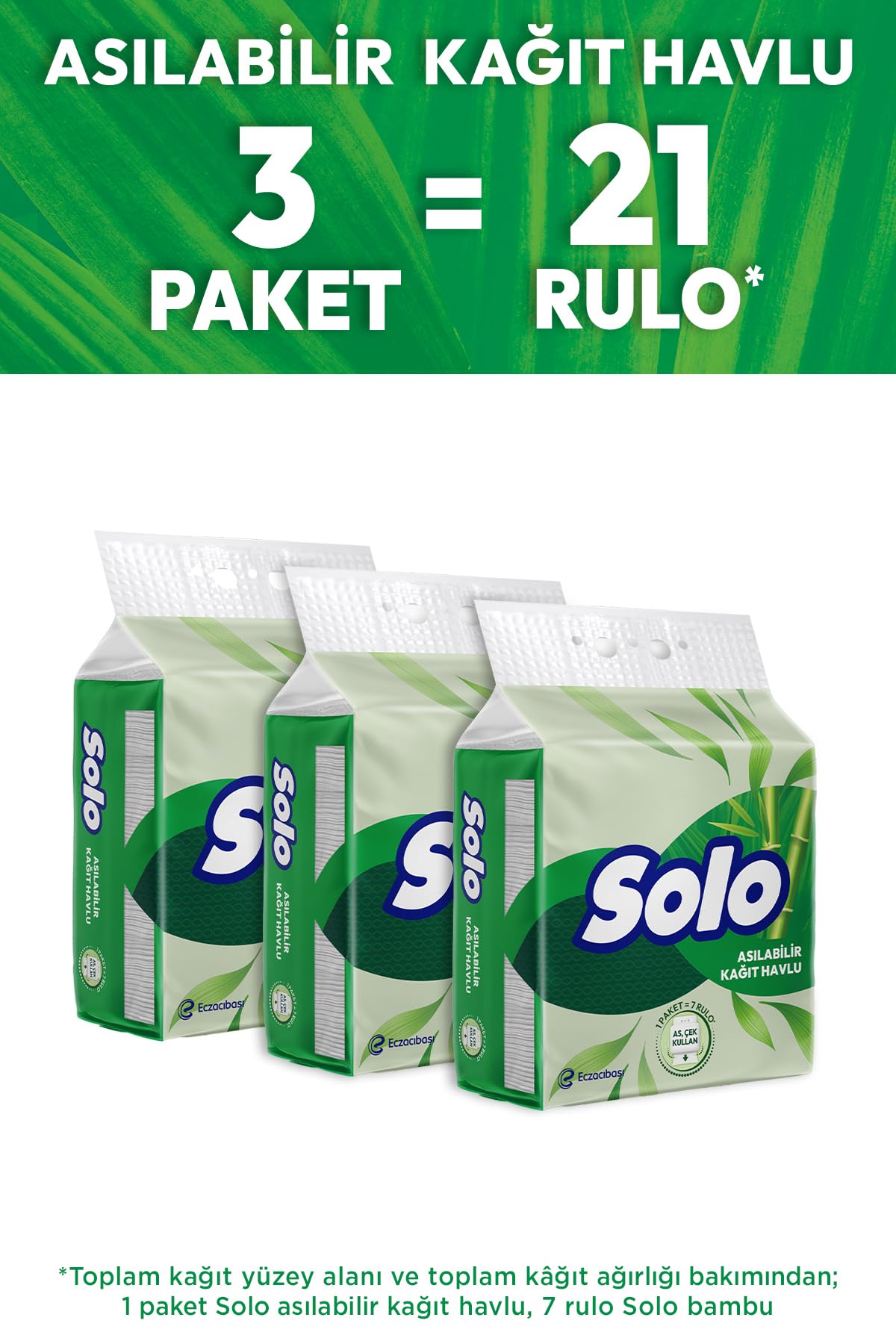Solo Asılabilir Kağıt Havlu, 3'lü Paket, 21 Rulo