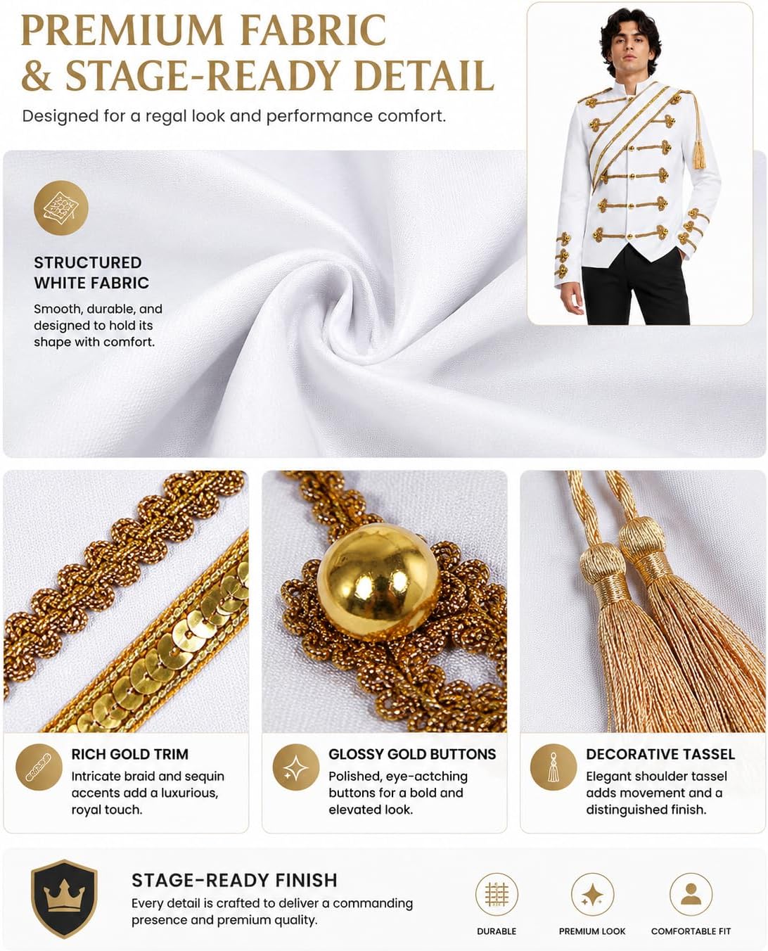 Mens Military Stage Jacket Gold Braided Pop Star Costume Coat for Men Women Party