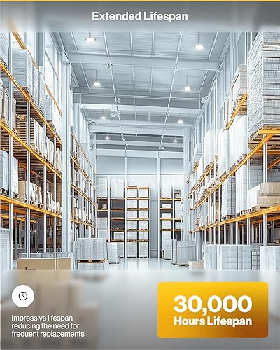 Miniatura 4 de Sunco Lighting Paquete de 6 luces LED UFO de alta bahía, iluminación Plug & Play para almacén, luz diurna de 5000 K, 150 W, cable de alimentación