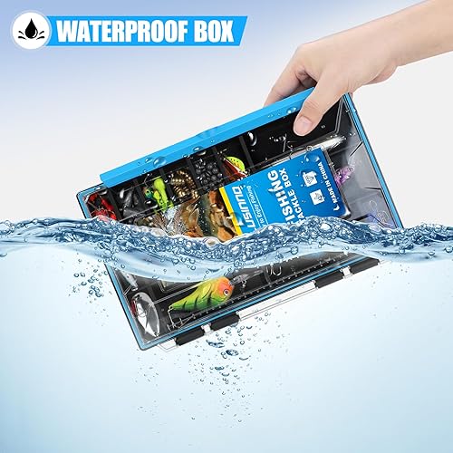 Miniatura 2 de PLUSINNO Organizador de pesca impermeable con divisores extraíbles, 12 paquetes de caja de pesca bandeja de señuelo y almacenamiento de aparejos