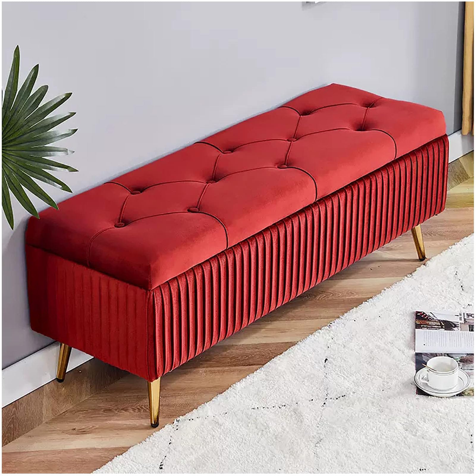 Banc de rangement en velours bleu pour sublimer le salon ou la chambre