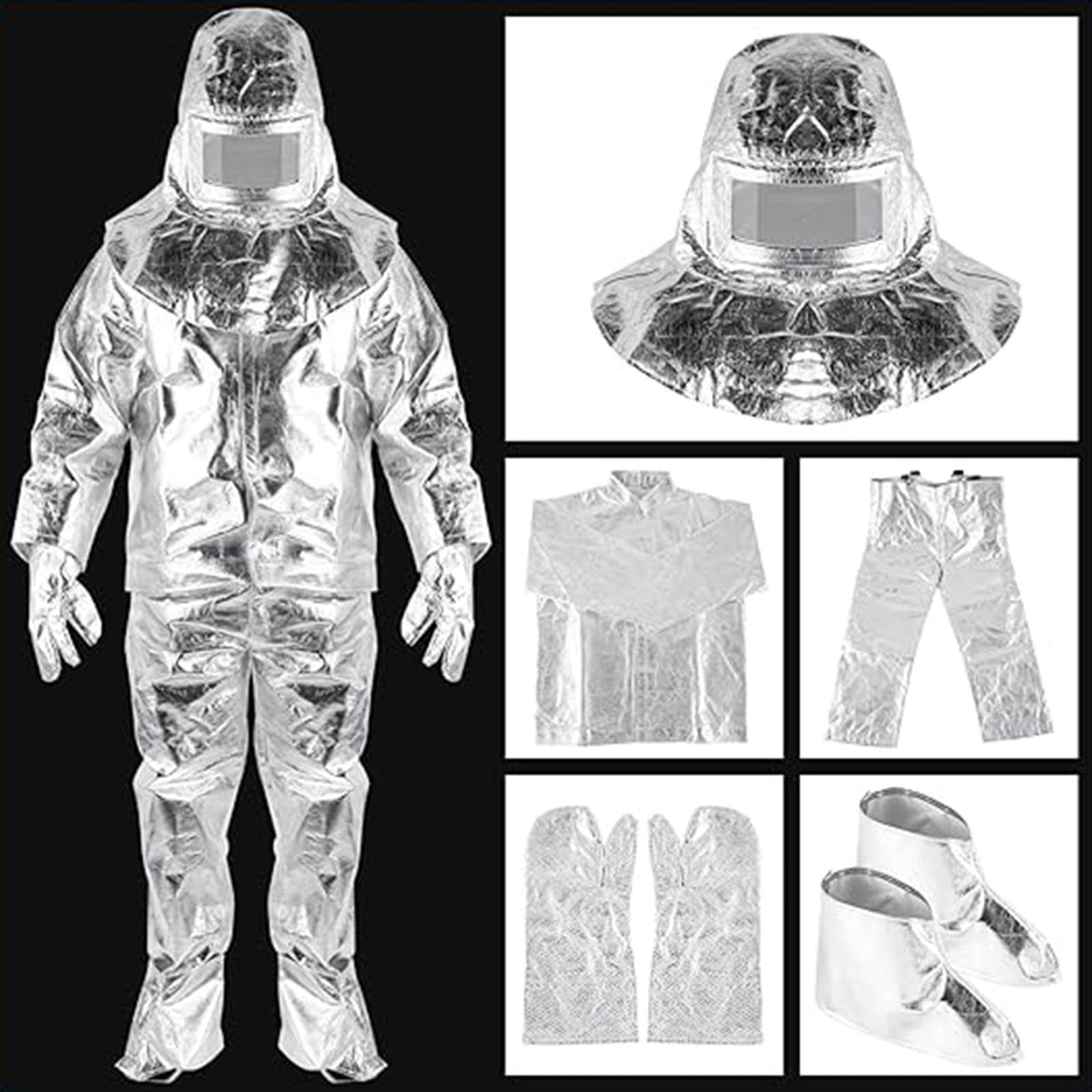 Fire Resistant Suit Set Feuerfeste Schutzanzug Hitzebeständige Aluminiumfolienkleidung Wärmeisolierender Anzug Flammhemmende für Feuerwehr