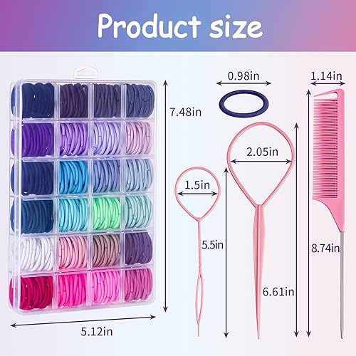 Vista 8 de 200 ligas elásticas para el cabello fino, soportes para coletas pequeñas para niños y bebés, multicolor, mini accesorios para el cabello sin arrugas