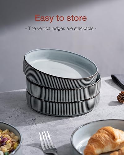 Miniatura 6 de famiware Star - Cuencos para pasta de 8.25 pulgadas, juego de 4 cuencos grandes para cena, platos para ensalada, cuencos poco profundos para comer,