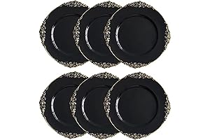Set of 6 Elegant Black Chargers with Golden Rims