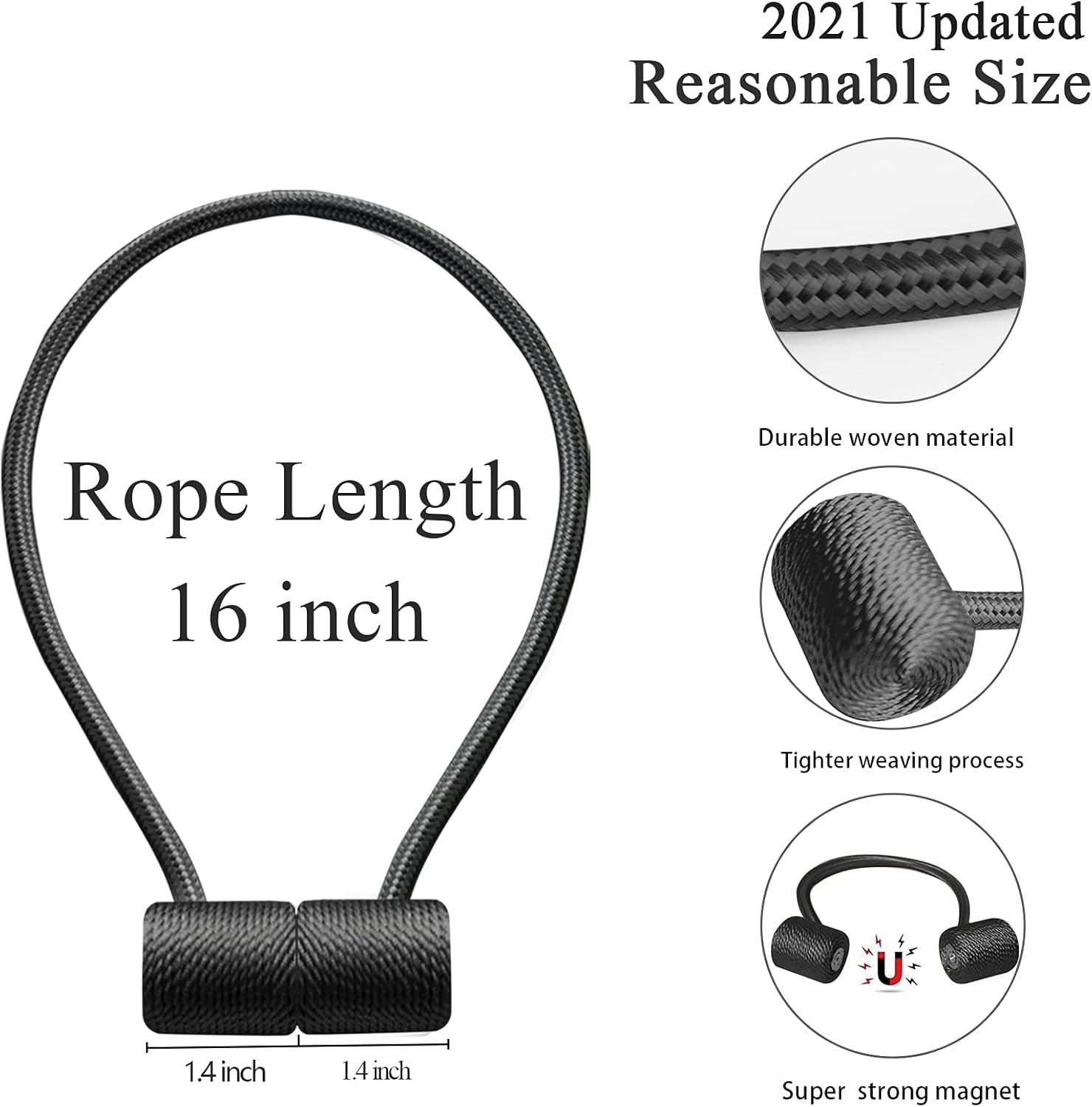 Xderlin 2 Pack Window Magnetic Curtain Tiebacks Holdbacks VS Upgraded 16 Inch Decorrative Drapery Tie Backs for Home Office Blackout Sheer Treatment,Black: Home & Kitchen