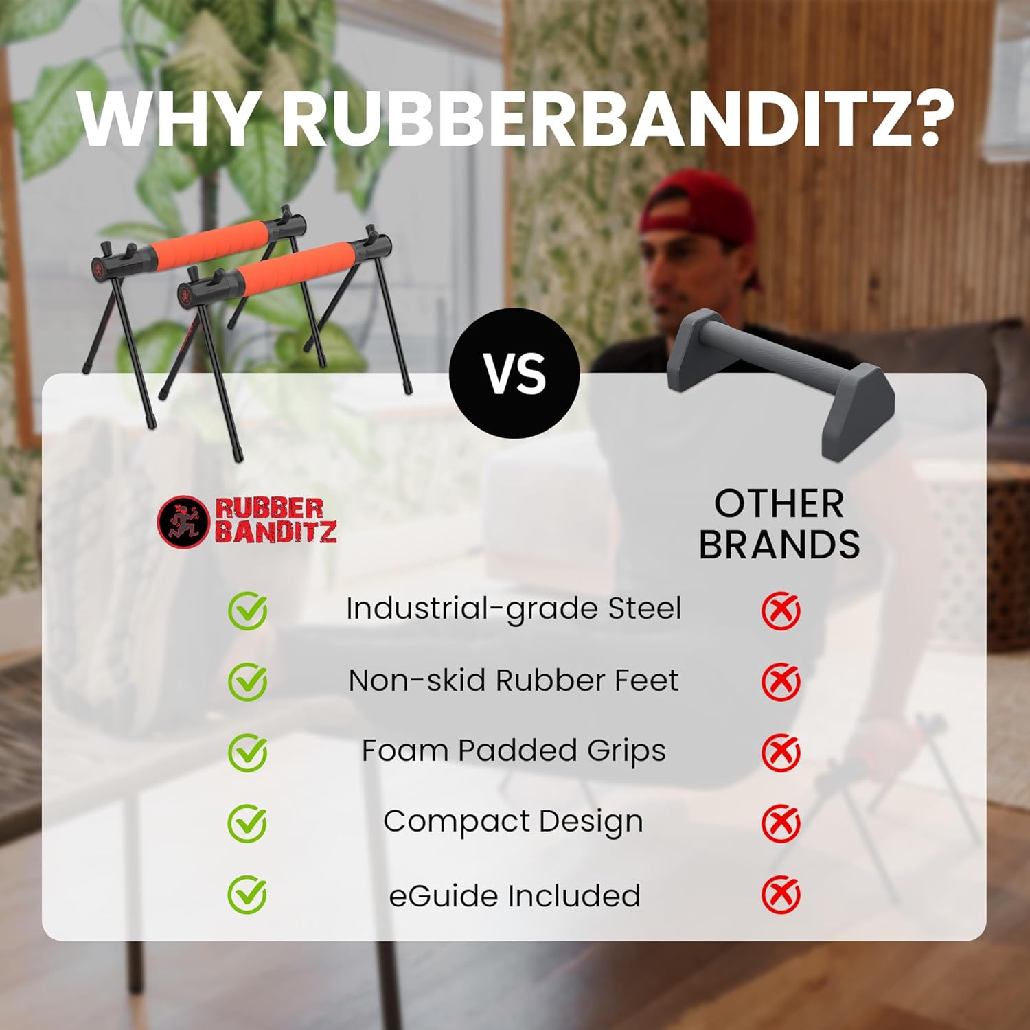 Rubberbanditz Parallette, Parallel Bars & Dip Station | At Home Gym Workout Equipment, L-Sit Bars & Calisthenics Equipment for Home. Perfect for Push Ups, Dips, Handstands & Gymnastics.
