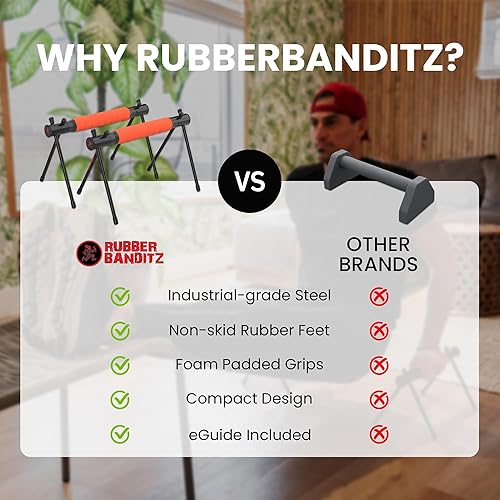 Miniatura 7 de Rubberbanditz Parallette, barras paralelas y estación de inmersión  Equipo de entrenamiento de gimnasio en casa, barras L-Sit y equipo de calistenia