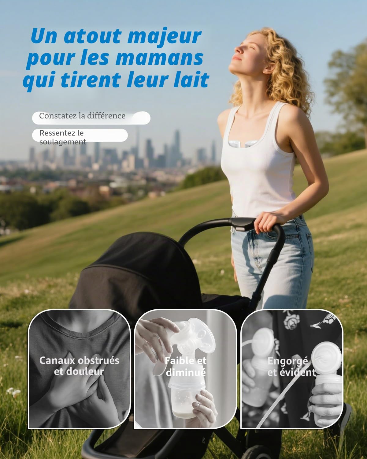ANWIKE MY-376 Tire-lait électrique double, ultra-léger (230 g) - Tire-lait mains libres et indolore, idéal pour la conduite et les voyages, silencieux (40 dB), 4 modes, 9 niveaux d'intensité.