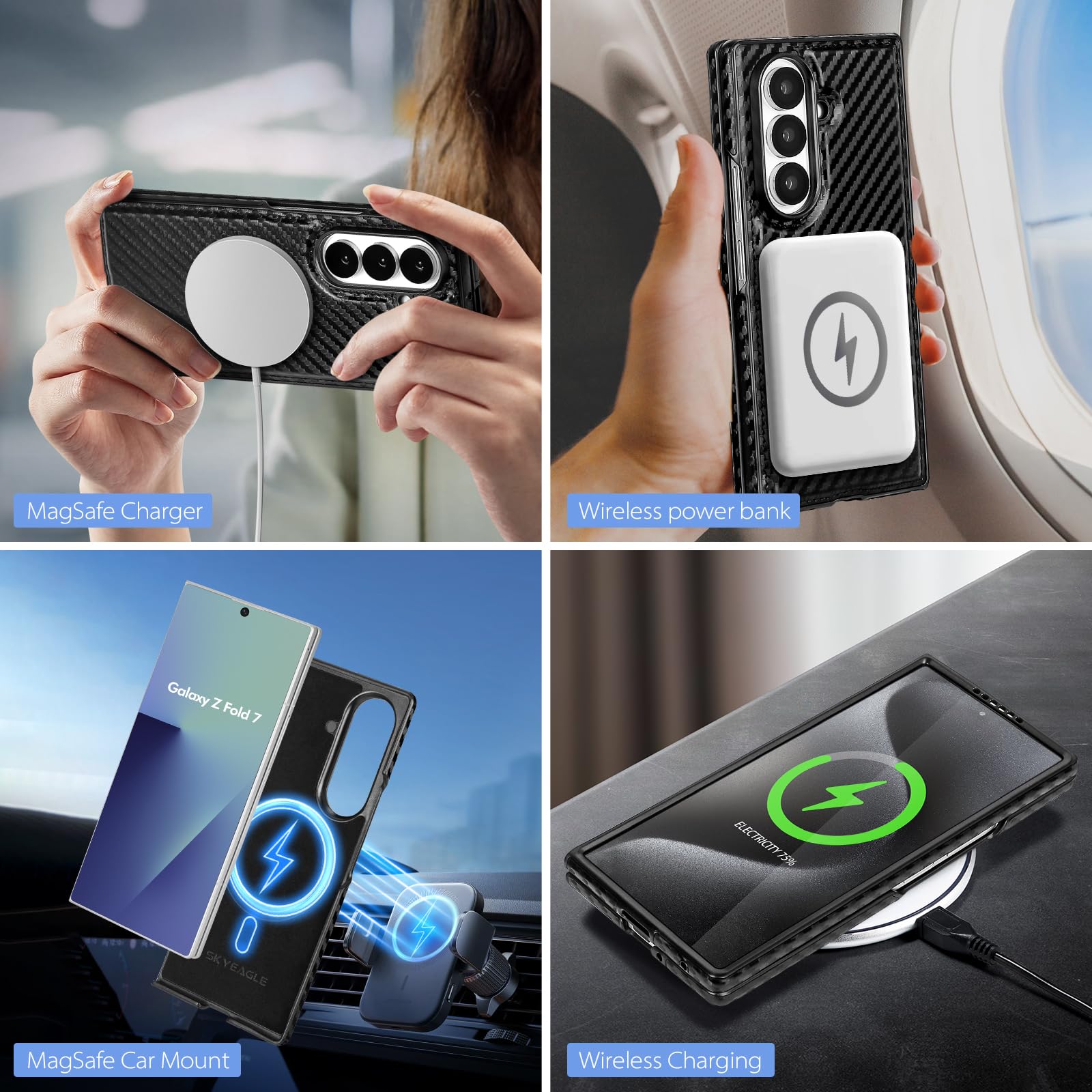 SkyEagle Compatible with Magsafe 2 in 1 Detachable Samsung Galaxy Z Fold 7 5G Wallet Case with Card Holder,Women Men Magnetic PU Leather RFID Blocking Flip Cover Kickstand Credit Card Slots,Brown