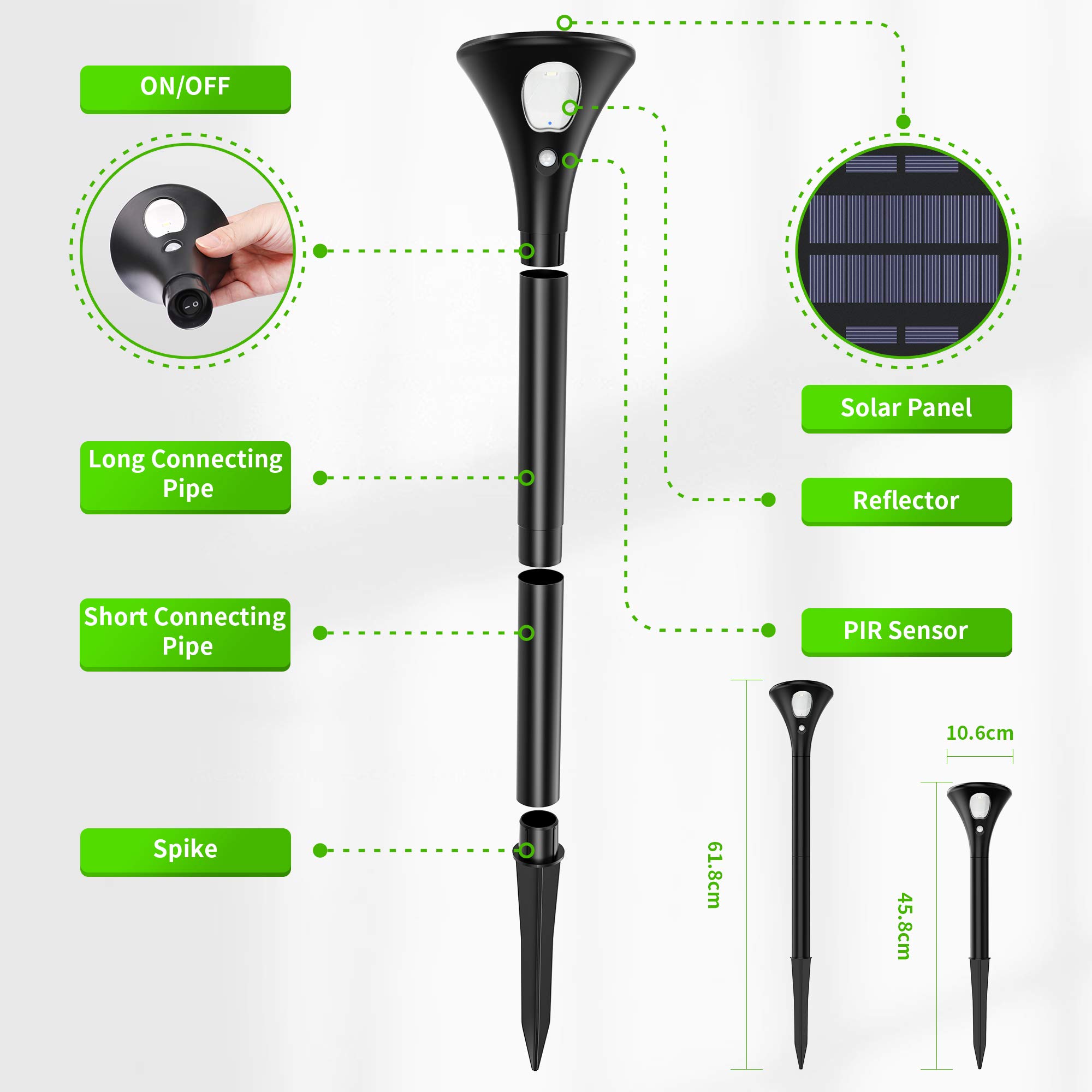 Solarlampe für Außen, Solarleuchten Garten LED mit Bewegungsmelder 2 Modi IP65 Wasserdicht Wegeleuchten Auto Ein/Aus für Garten, Terrasse, Pfad, Rasen