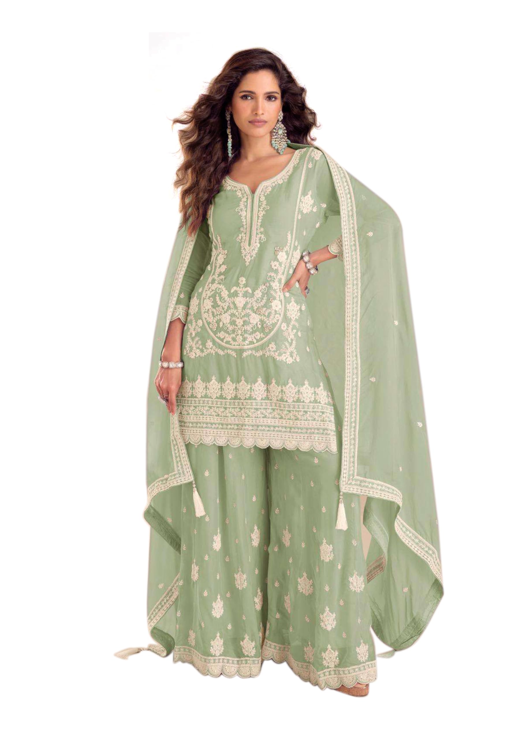 chinnon Silk Designer sharara Suit Set with Embroidery and Hand Work for Women and Girls-picture-30