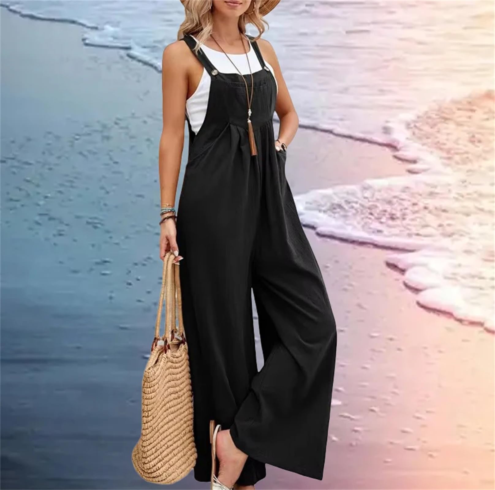 Tute Donna Casual con Spalline Estate Autunno Harajuku Slim Pantaloni Larghi Salopette con Pettorina Elegante Senza Maniche Tuta BF