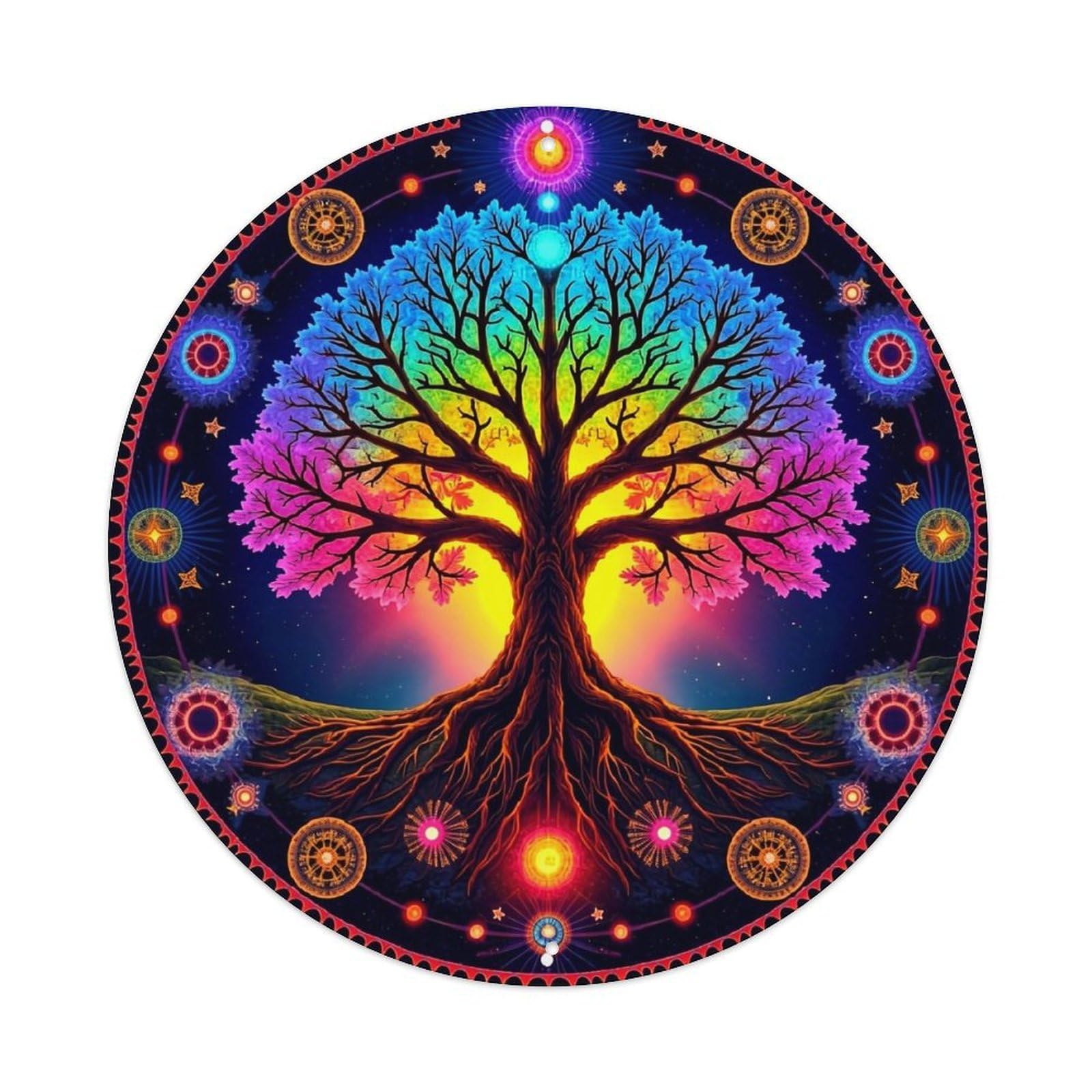 Rainbow Tree Of Life Mandala Vintage Metal Tin Sign Retro Wall Decor for Home Bar Garage Cafe, Indoor & Outdoor Decorative，circle Metal Poster, 8x8 Inch