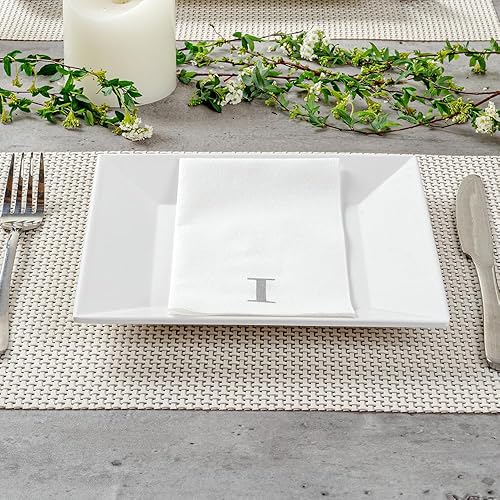 Miniatura 126 de Luxenap - Toallas de invitados de 15.8 x 7.9 pulgadas, 50 toallas de mano con letras plateadas, letra "P", fuente Sans Serif, servilletas de papel