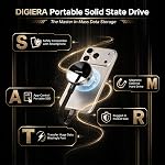 DIGIERA 1TB Magnetic Portable SSD, External Solid State Drives with USB-C 3.2 Gen 2x2, Speed Up to 2000MB/s, Compact & Durable, Compatible with iPhone 15/16 Series and Other USB-C Devices, Black