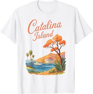 Catalina Island Ocean View Palm Boat Coast Retro Catalina T-Shirt