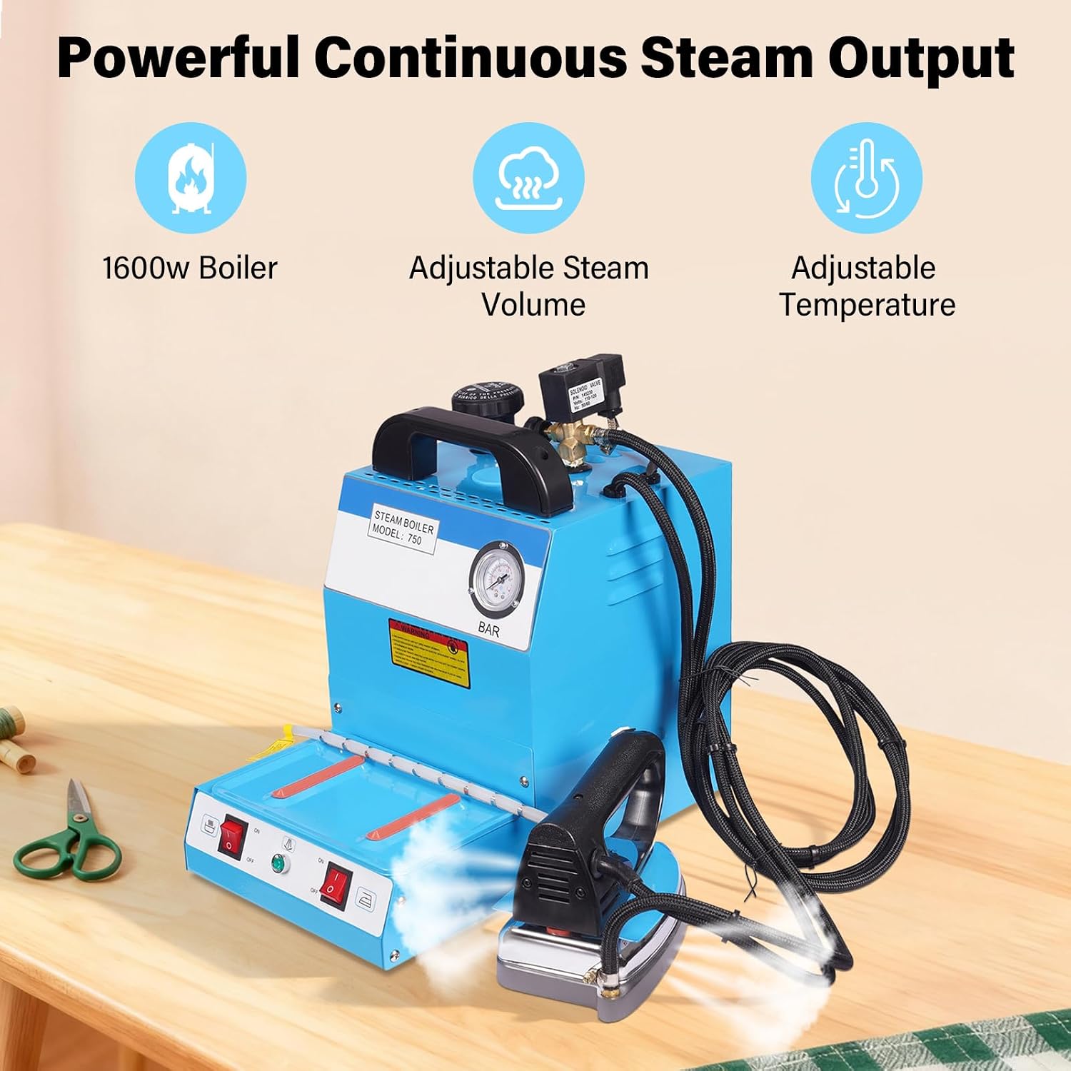 Industrial Steam Iron & Boiler Station 1600W Professional Iron Station with 4L Tank, Adjustable Steam & Temperature, Separate Boiler for Ironing Clothes, Curtains, Carpets