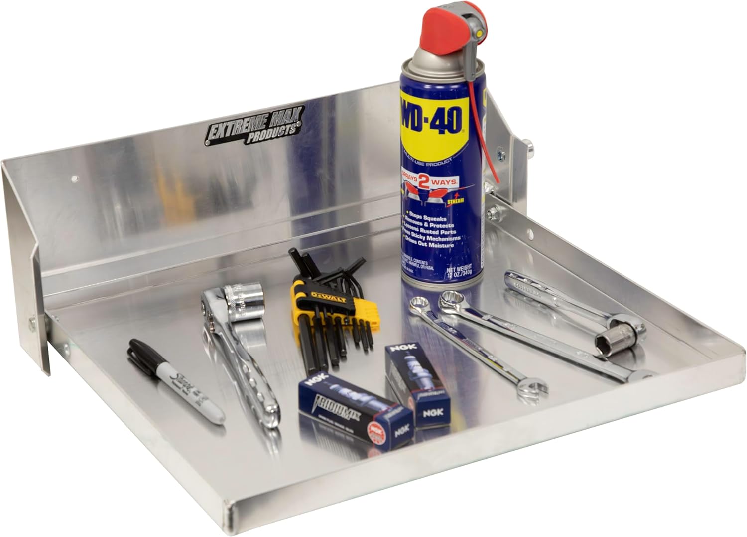 Extreme Max 5001.6621 Universal Wall-Mount Aluminum Flip-Out Tray for Race Trailer, Garage, Shop, Enclosed Trailer, Toy Hauler - 16" x 14", Silver