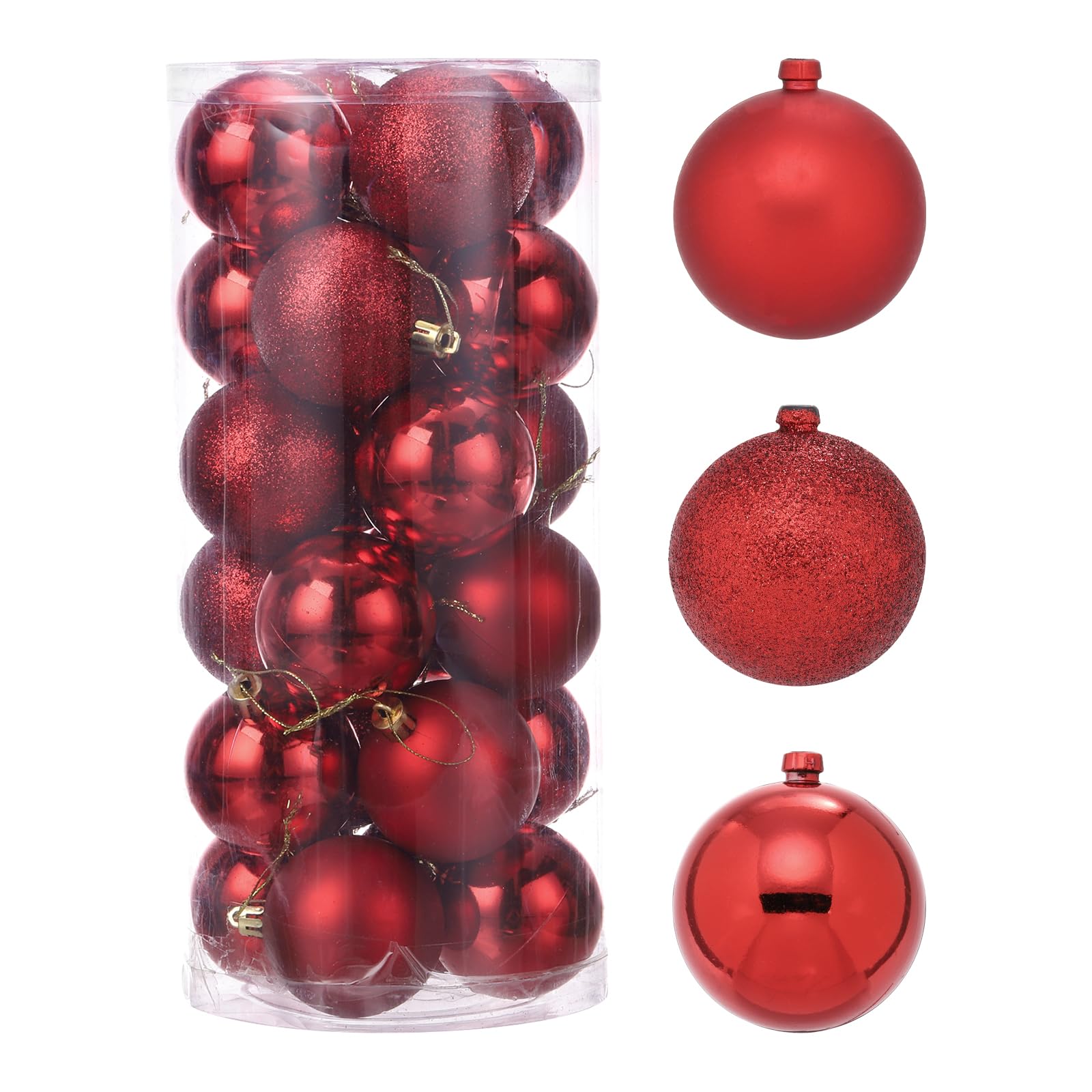 sourcing map 24 Pcs Christmas Ball Ornaments Christmas Tree Decorations Balls Red 2.4"/6CM Barrel Packed for Party Decoration Wedding Holiday Christmas Decor