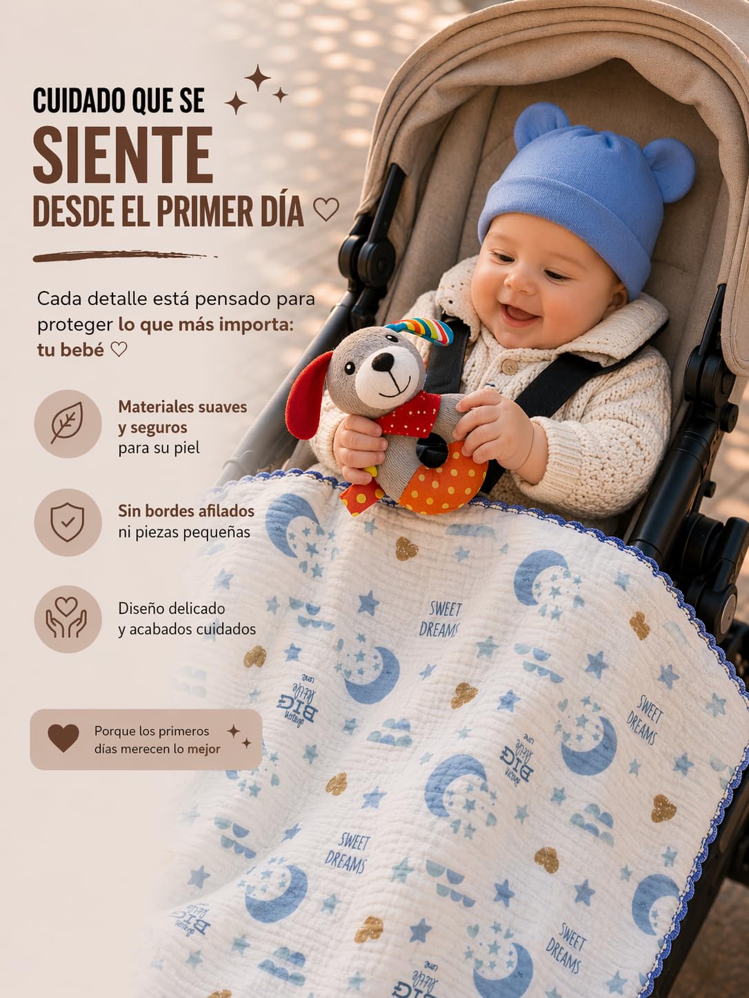 Canastilla Regalo para Bebé recién nacido. Cesta regalo para bebé recién nacido Incluye: Maletín, Manta, Conjunto de Ropa 100% algodón orgánico, Peluche, Sonajero, Tarjeta de Bienvenida