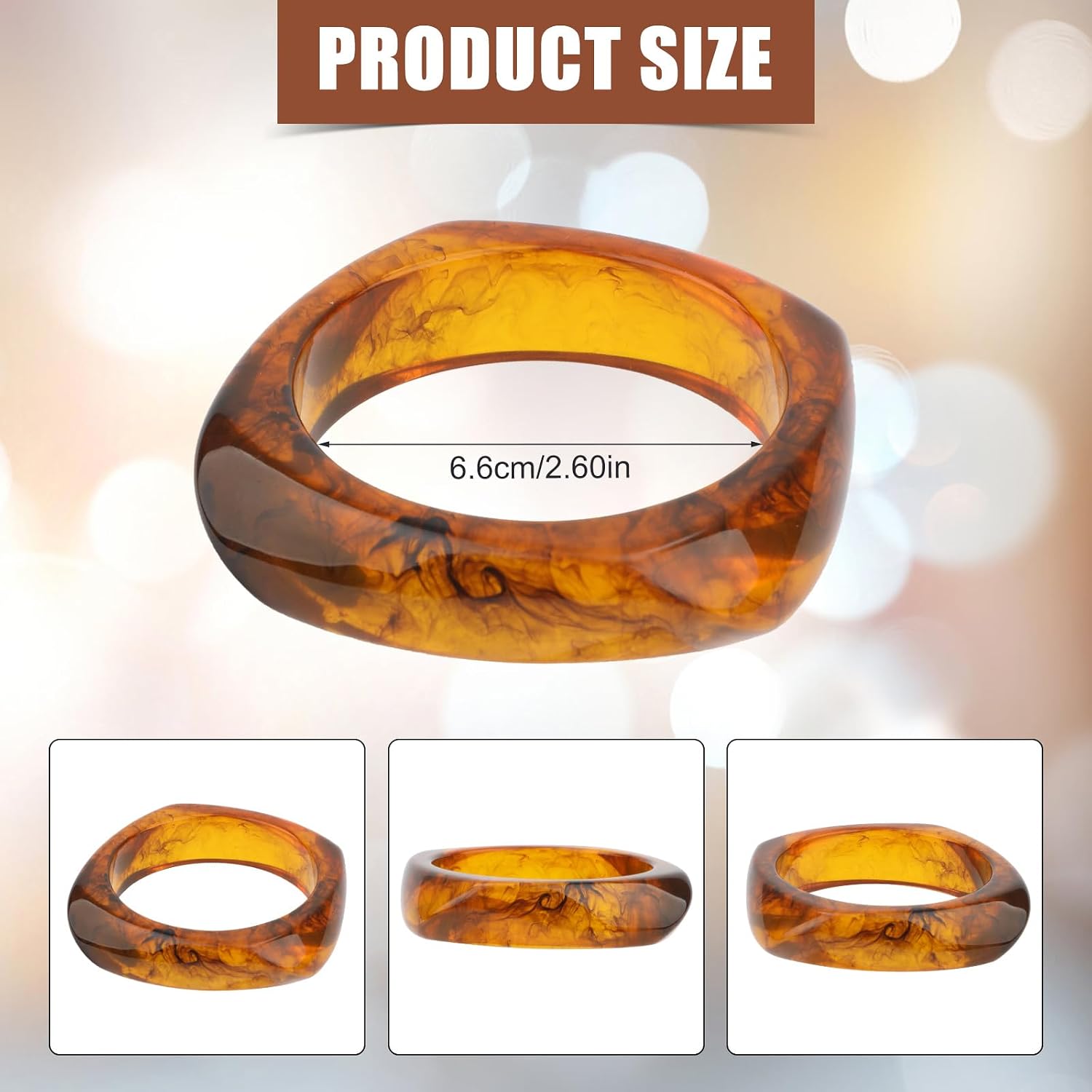 Mikovivi Amber Resin Square Geometric Bangle Bracelet image 2