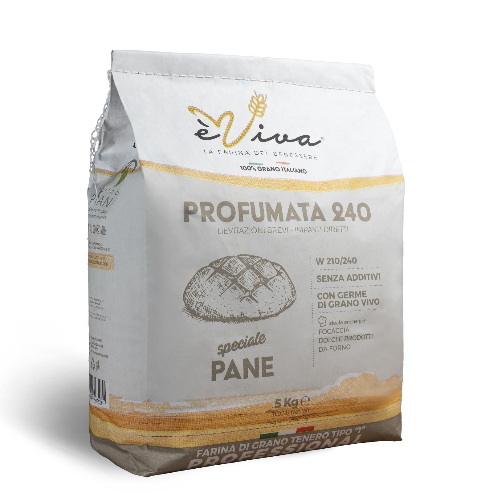 Agricola Piano èViva Profumata 240 - Farina di grano tenero Tipo 1-25 kg