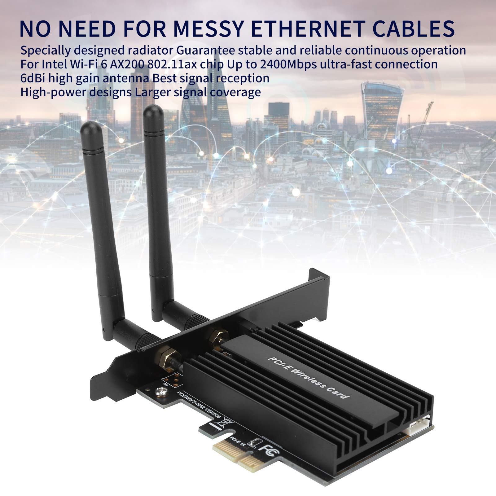Jectse Adaptateur PCI Express WiFi 6, connectivité sans Fil Ultra-Rapide 3000Mbps pour Ordinateurs de Bureau avec Chipset AX200 2.4G/5Ghz (Black)
