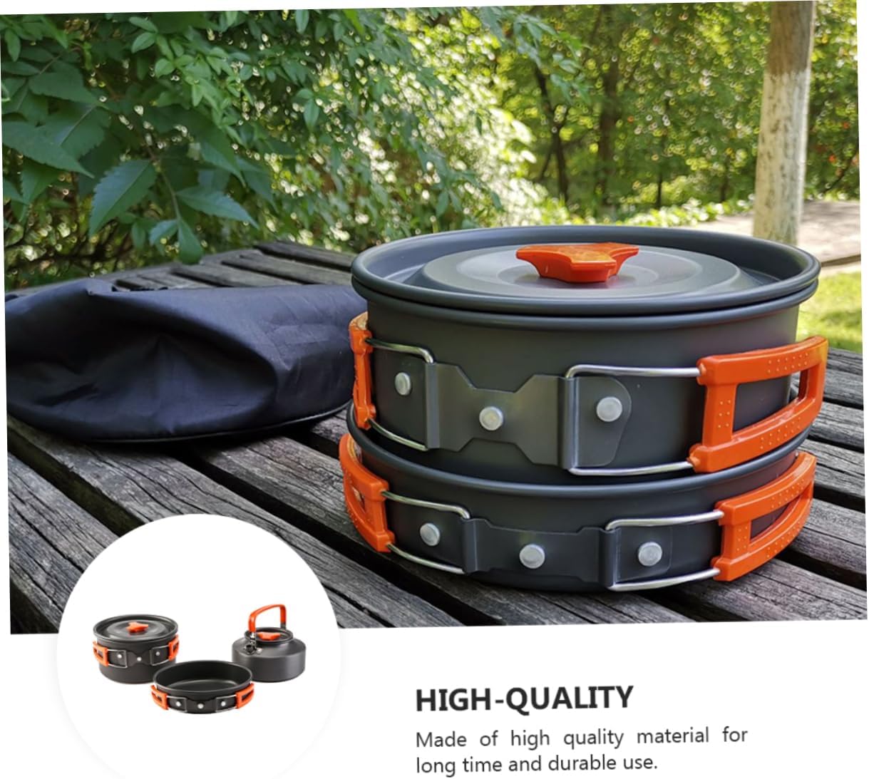 1set Portable Camping Cookware for People Pots and Teakettle Compact Outdoor Cooking Gear for Hiking and Backpacking